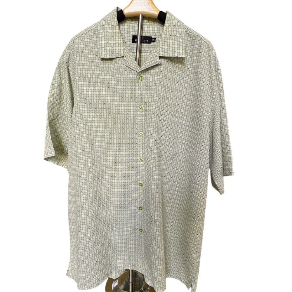 Bugatchi‎ Uomo Vintage Mens Green Check Short Sleeve Shirt XXL